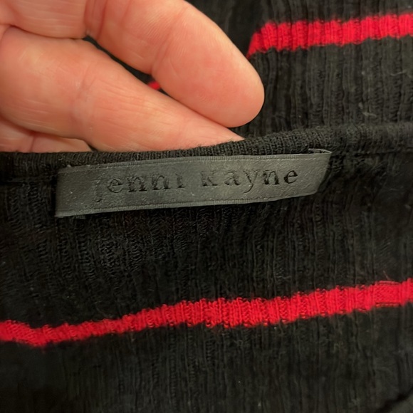 VGUC Jenni Kayne cashmere blend black w red stripe rib knit short sleve sweater. - Picture 6 of 8